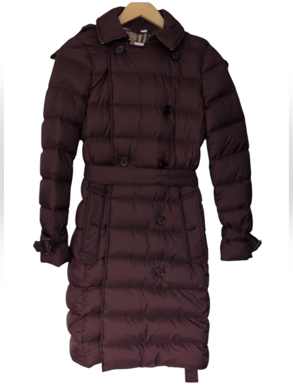 Burberry Ashwick Long Puffer Coat Premium Down Size XS Button And Belt Checked